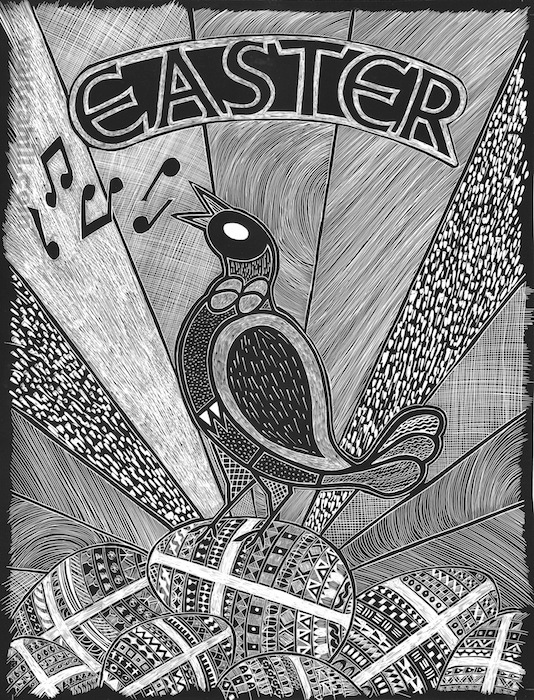 Easter Scraperboard Illustration (detailed)