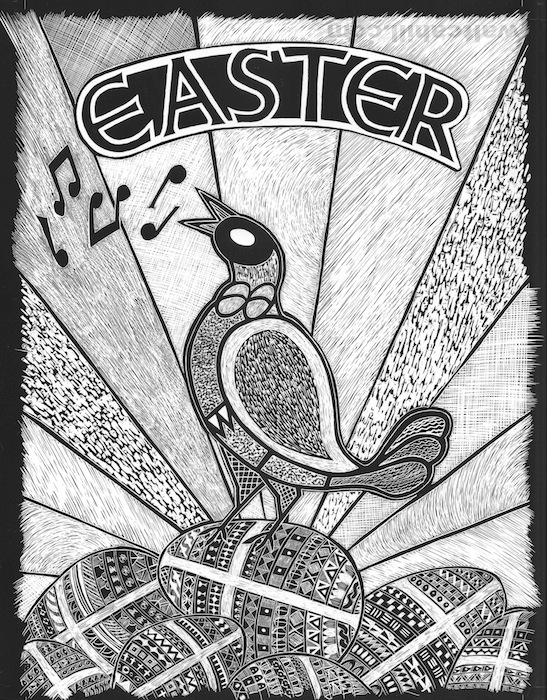 Easter Scraperboard Illustration (finished portrait)